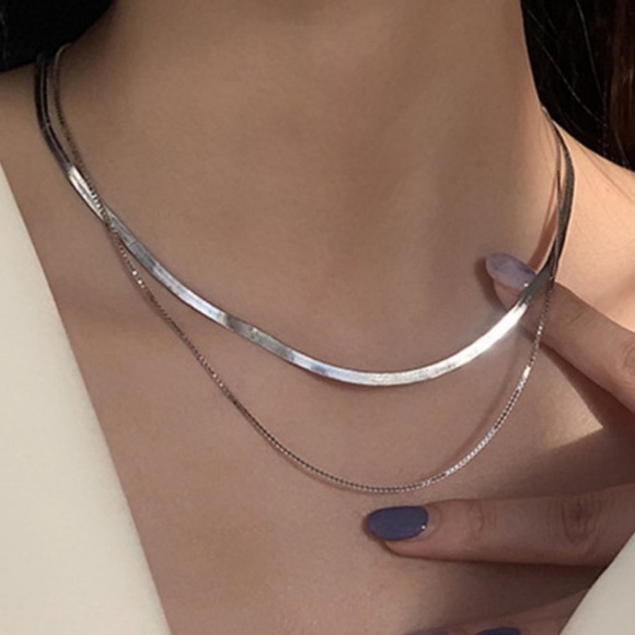 NEW 925 STERLING SILVER DOUBLE LAYER NECKLACE - Picture 2 of 3